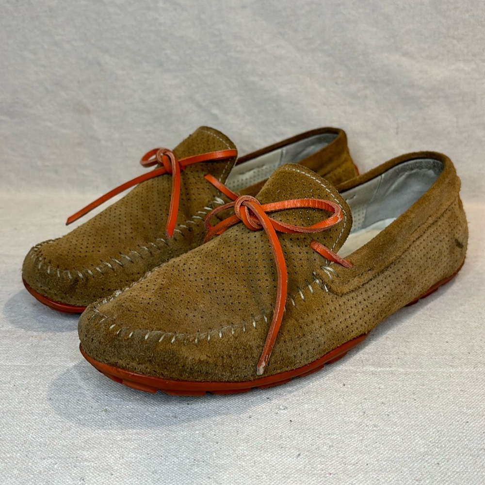 Women’s Geox Respira camel and coral suede driving loafers